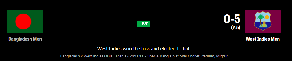 Bangladesh vs West Indies 2nd ODI live Streaming Schedule, TV Channel List , Live Score , Live Telecast