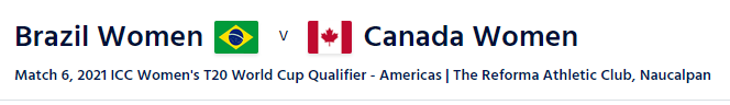 Live Score Canada vs Brazil 6th Match ICC Women’s T20 World Cup Americas Region Qualifier