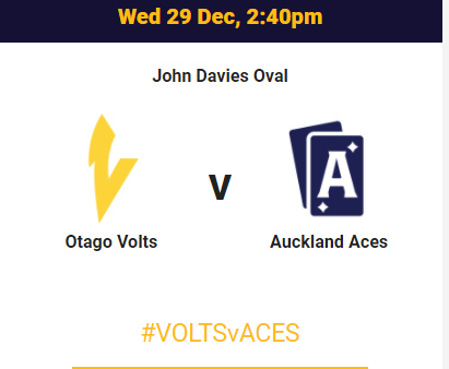 Auckland Aces vs Otago Volts