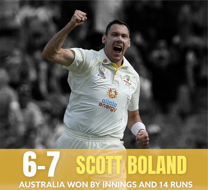 Scot Boland 6 for 7 -Australia won  Ashes and third test by innings and 14 runs vs England