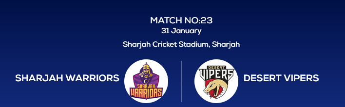 IL T20 2023: Sharjah Warriors vs Desert Vipers Match 23rd, SW vs DV ,Preview, Dream XI and Live Scores.