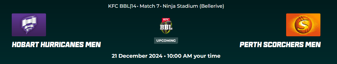 BBL 2024- 25 Match 7: Hobart Hurricanes vs Perth Scorchers Match Preview, Head to Head Stats