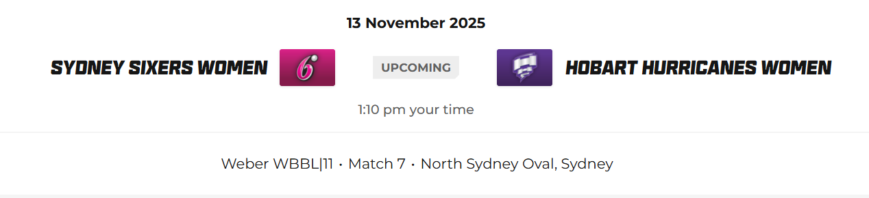 WBBL11 Match 7 Sydney Sixers Women vs Hobart Hurricanes  Women Match Preview, Prediction